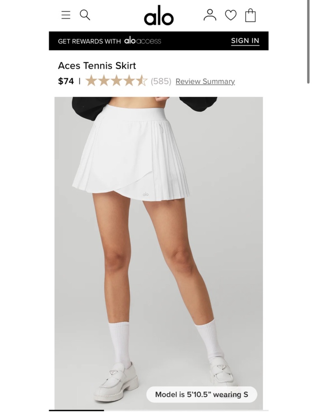 ALO Yoga Aces White Pleated Tennis Skirt